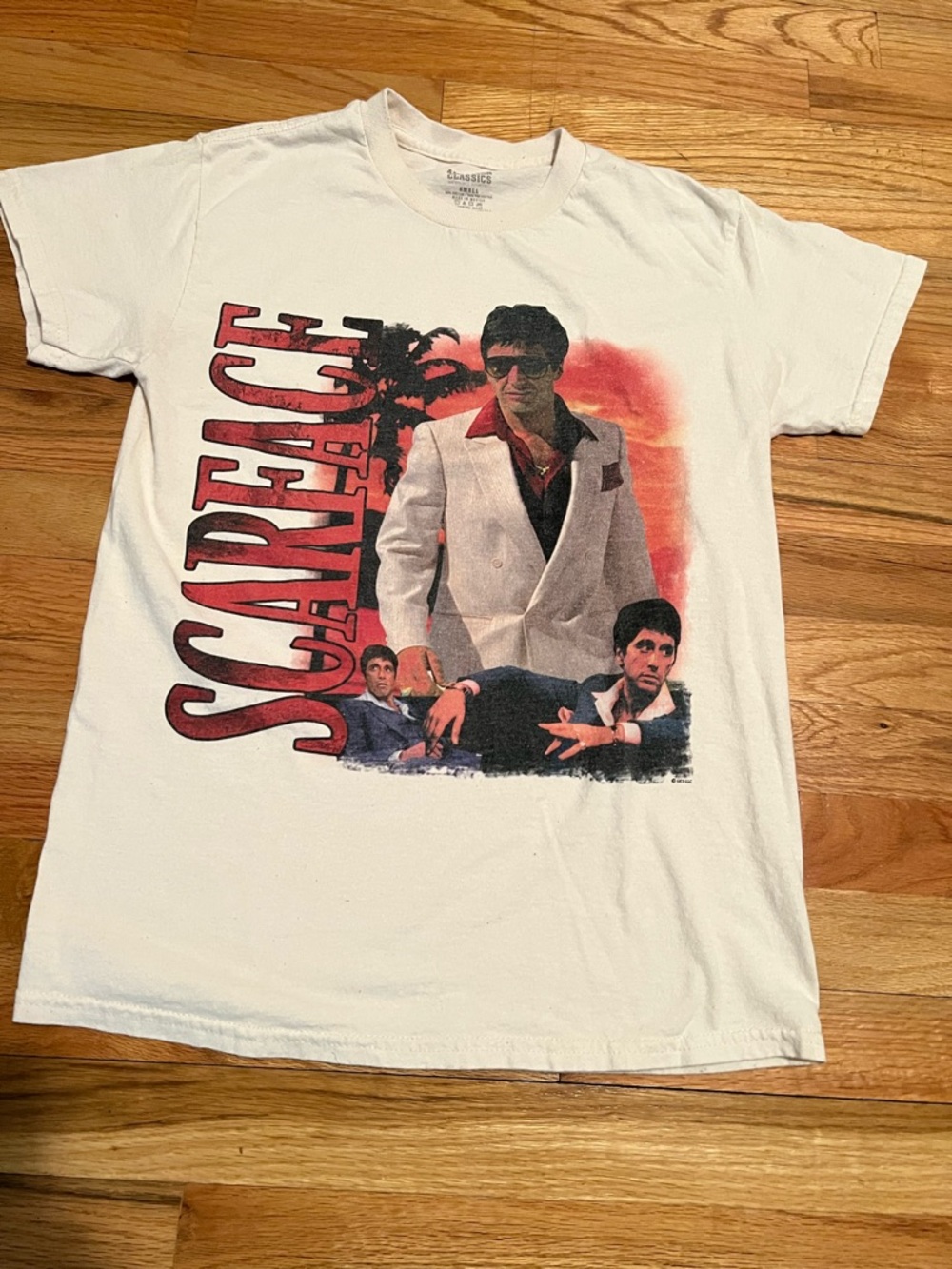 White Graphic Movie Crewneck Tee - Classic Scarface Design